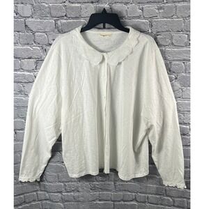 WoolOvers White Organic Cotton Embroidered Petal Collar Top  XXL